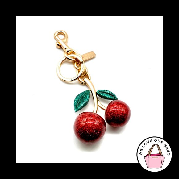 New $90 COACH Red GLITTER RESIN Cherry Key Fob Bag Charm Keychain Hang Tag 58516 - Picture 1 of 2